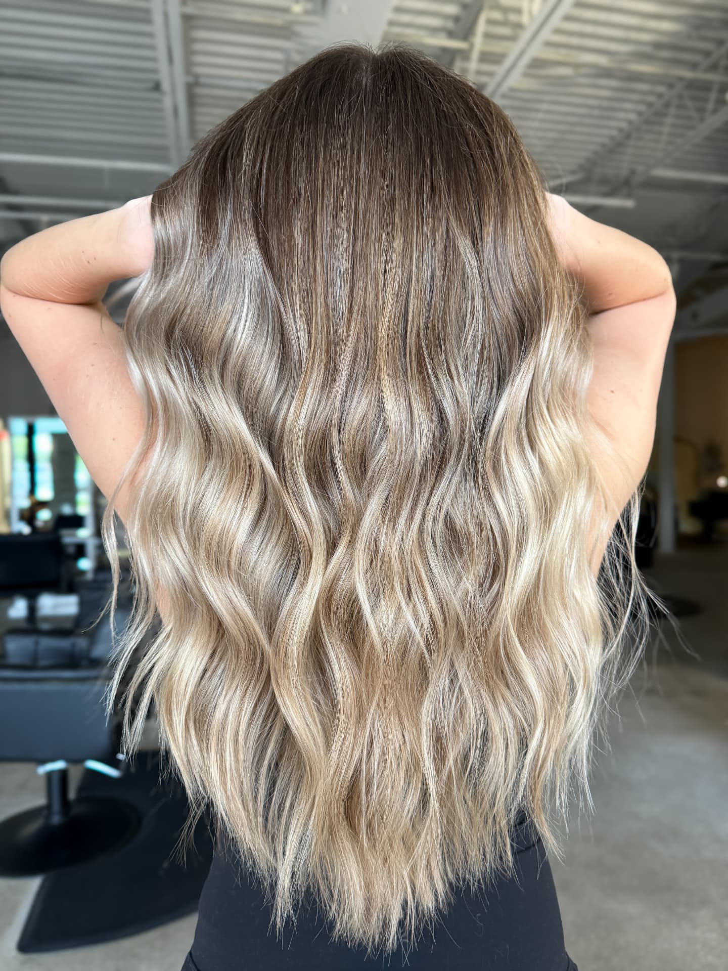 Lived-in blonde balayage with seamless root melt styled at Mill & Mane Hair Co., Tipp City